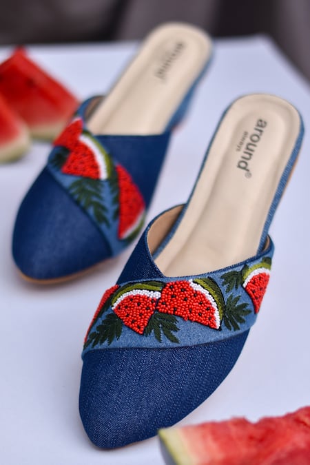 Shop Around Always Blue Beads, Embroidery Melon Mules at Aza Fashions Shop_Around Always_Blue Beads, Embroidery Melon Mules_at_Aza_Fashions