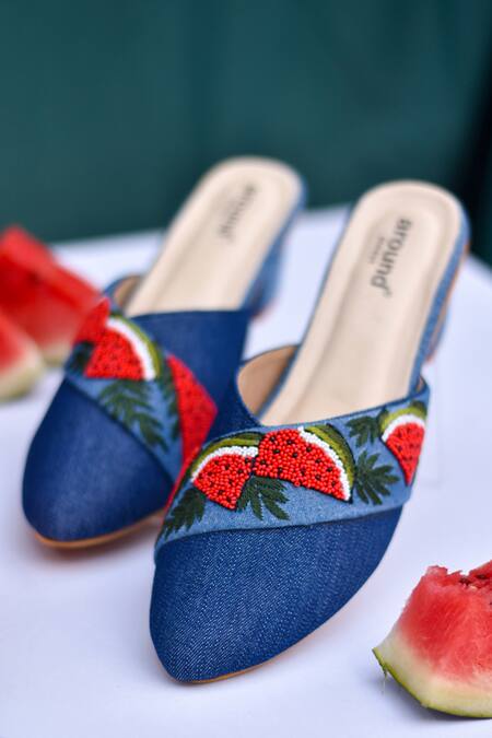 Buy Around Always Blue Beads, Embroidery Melon Mules Online at Aza Fashions Buy_Around Always_Blue Beads, Embroidery Melon Mules_Online_at_Aza_Fashions