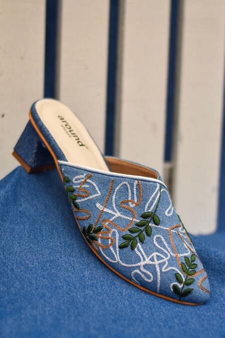 Shop_Around Always_Blue Embroidery Palm Thread Mules _Online_at_Aza_Fashions