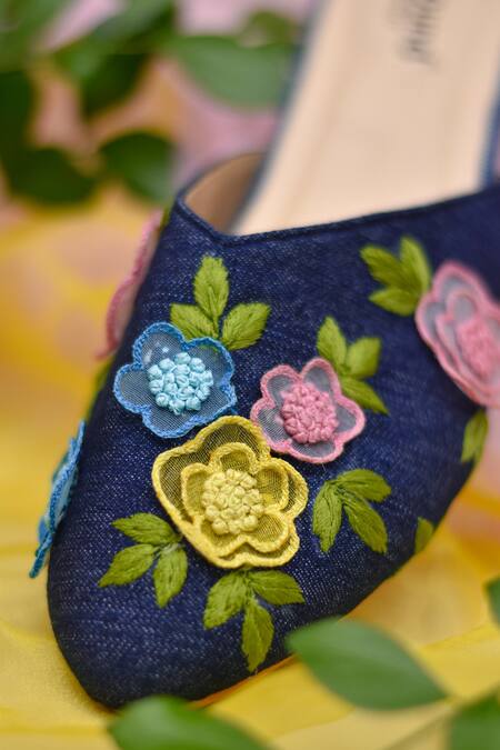 Buy_Around Always_Blue Paradise 3d Floral Embroidered Mules _Online_at_Aza_Fashions