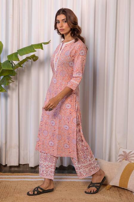 Women Colorful Foral Cotton Kurti with Pant