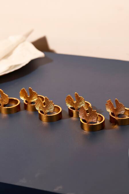 Elysian Home Gold Brass Crown Napkin Rings Set Of 6 Online at Aza Fashions Elysian Home_Gold Brass Crown Napkin Rings Set Of 6_Online_at_Aza_Fashions