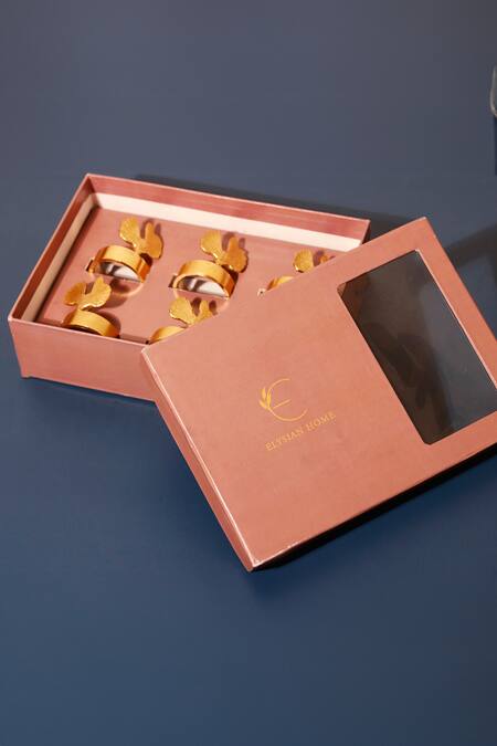 Elysian Home Gold Brass Crown Napkin Rings Set Of 6 at Aza Fashions Elysian Home_Gold Brass Crown Napkin Rings Set Of 6_at_Aza_Fashions