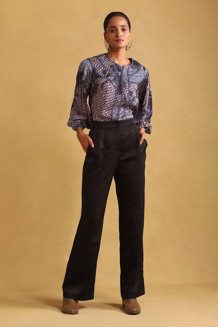 Ritu Kumar Blue Viscose Button-down Neck Abstract Print Short Kurta at Aza Fashions Ritu Kumar_Blue Viscose Button-down Neck Abstract Print Short Kurta_at_Aza_Fashions