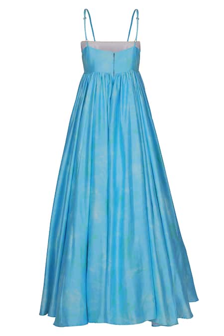 Sruti Dalmia_Blue Bamboo Square Neck Hand Painted Maxi Dress_Online_at_Aza_Fashions