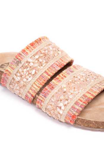 Stilista_Pink Embellished Sunkissed Soiree Strap Flats_at_Aza_Fashions
