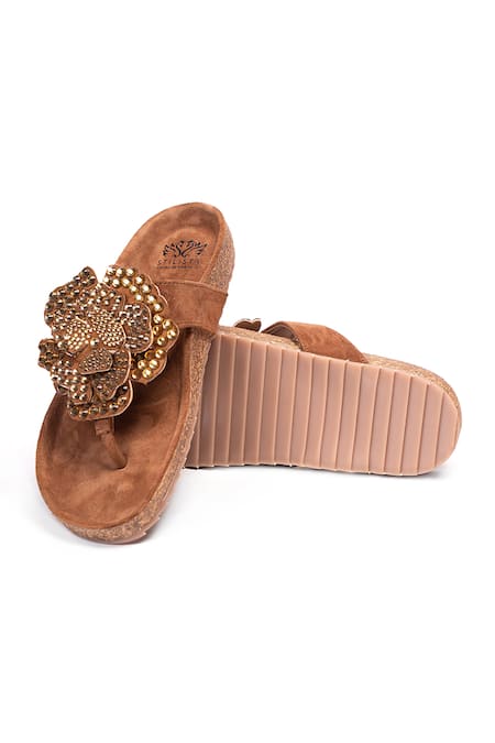 Stilista Brown Leather Embellished Flats 