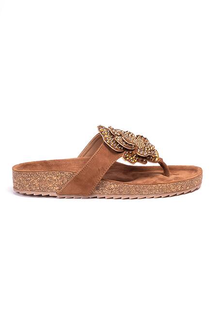 Buy_Stilista_Brown Embellished Leather Flats 