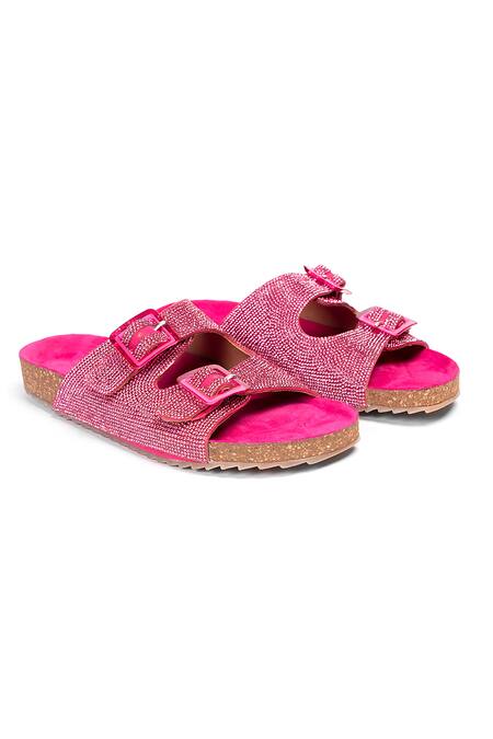 Buy Stilista Fuchsia Stone Embellished Sparkling Gem Leather Flats at Aza Fashions Buy_Stilista_Fuchsia Stone Embellished Sparkling Gem Leather Flats_at_Aza_Fashions