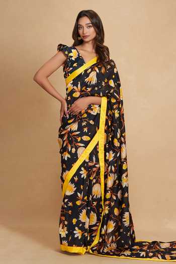 Buy Gulabo By Abu Sandeep Black Chanderi Lotus Bloom Print Saree Online at Aza Fashions Buy_Gulabo By Abu Sandeep_Black Chanderi Lotus Bloom Print Saree _Online_at_Aza_Fashions