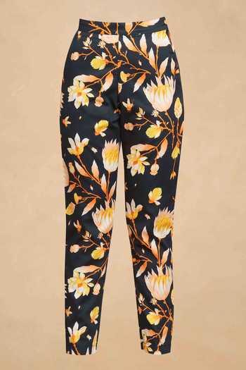 Buy Gulabo By Abu Sandeep Black Cotton Satin Lotus Bloom Print Straight Pant Online at Aza Fashions Buy_Gulabo By Abu Sandeep_Black Cotton Satin Lotus Bloom Print Straight Pant _Online_at_Aza_Fashions