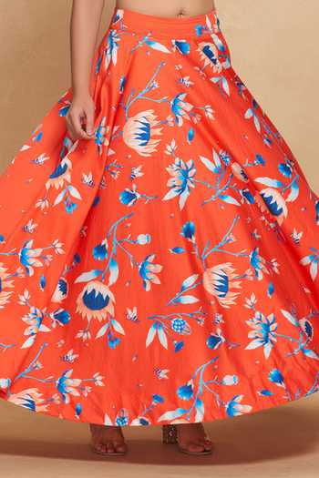 Gulabo By Abu Sandeep Red Cotton Satin Floral Bloom Print Circular Skirt Online at Aza Fashions Gulabo By Abu Sandeep_Red Cotton Satin Floral Bloom Print Circular Skirt _Online_at_Aza_Fashions