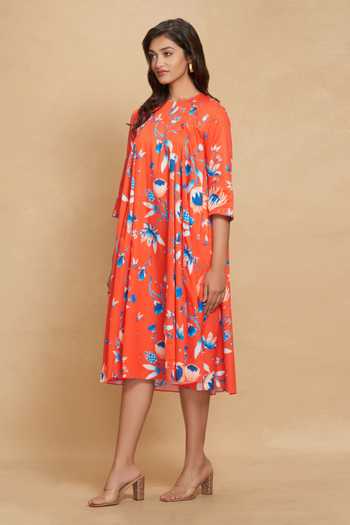 Buy Gulabo By Abu Sandeep Red Cotton Satin Lotus Round Floral Bloom Print Tunic Online at Aza Fashions Buy_Gulabo By Abu Sandeep_Red Cotton Satin Lotus Round Floral Bloom Print Tunic _Online_at_Aza_Fashions