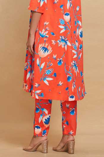 Buy Gulabo By Abu Sandeep Red Cotton Satin Floral Lotus Bloom Print Pant Online at Aza Fashions Buy_Gulabo By Abu Sandeep_Red Cotton Satin Floral Lotus Bloom Print Pant _Online_at_Aza_Fashions