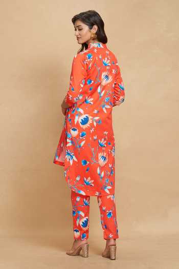 Buy Gulabo By Abu Sandeep Red Cotton Satin Floral Stand Collar Print Tunic Online at Aza Fashions Buy_Gulabo By Abu Sandeep_Red Cotton Satin Floral Stand Collar Print Tunic _Online_at_Aza_Fashions