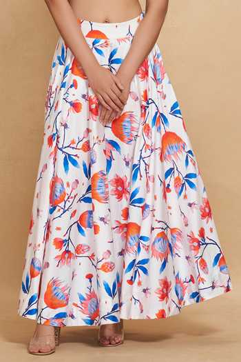 Buy Gulabo By Abu Sandeep White Cotton Satin Floral Bloom Print Skirt Online at Aza Fashions Buy_Gulabo By Abu Sandeep_White Cotton Satin Floral Bloom Print Skirt _Online_at_Aza_Fashions