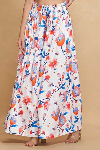 Buy Gulabo By Abu Sandeep White Cotton Satin Floral Print Flared Pant Online at Aza Fashions Buy_Gulabo By Abu Sandeep_White Cotton Satin Floral Print Flared Pant _Online_at_Aza_Fashions