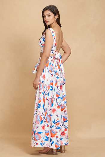 Gulabo By Abu Sandeep White Cotton Satin Floral Print Flared Pant at Aza Fashions Gulabo By Abu Sandeep_White Cotton Satin Floral Print Flared Pant _at_Aza_Fashions