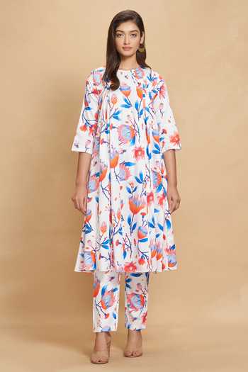 Gulabo By Abu Sandeep White Cotton Satin Floral Round Neck Bloom Print Tunic Online at Aza Fashions Gulabo By Abu Sandeep_White Cotton Satin Floral Round Neck Bloom Print Tunic _Online_at_Aza_Fashions