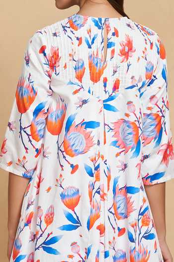 Shop Gulabo By Abu Sandeep White Cotton Satin Floral Round Neck Bloom Print Tunic Online at Aza Fashions Shop_Gulabo By Abu Sandeep_White Cotton Satin Floral Round Neck Bloom Print Tunic _Online_at_Aza_Fashions