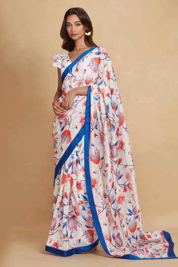 Gulabo By Abu Sandeep White Chanderi Floral Print Saree Online at Aza Fashions Gulabo By Abu Sandeep_White Chanderi Floral Print Saree _Online_at_Aza_Fashions