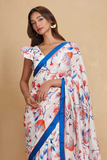 Buy Gulabo By Abu Sandeep White Chanderi Floral Print Saree Online at Aza Fashions Buy_Gulabo By Abu Sandeep_White Chanderi Floral Print Saree _Online_at_Aza_Fashions