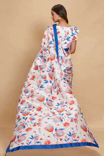 Gulabo By Abu Sandeep White Chanderi Floral Print Saree at Aza Fashions Gulabo By Abu Sandeep_White Chanderi Floral Print Saree _at_Aza_Fashions