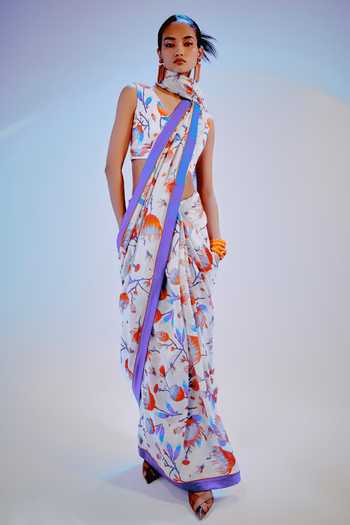 Buy Gulabo By Abu Sandeep White Chanderi Floral Print Saree Buy_Gulabo By Abu Sandeep_White Chanderi Floral Print Saree