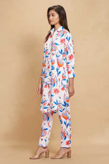 Buy Gulabo By Abu Sandeep White Cotton Satin Floral Collared Neck Flower Print Tunic Online at Aza Fashions Buy_Gulabo By Abu Sandeep_White Cotton Satin Floral Collared Neck Flower Print Tunic _Online_at_Aza_Fashions