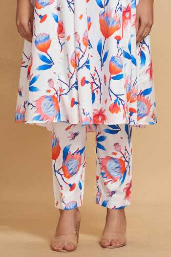 Gulabo By Abu Sandeep White Cotton Satin Floral Flower Print Pant Online at Aza Fashions Gulabo By Abu Sandeep_White Cotton Satin Floral Flower Print Pant _Online_at_Aza_Fashions