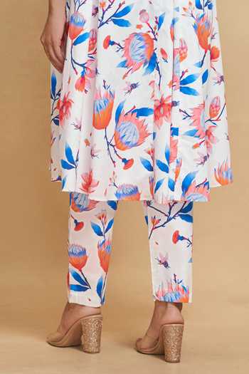 Shop Gulabo By Abu Sandeep White Cotton Satin Floral Flower Print Pant Online at Aza Fashions Shop_Gulabo By Abu Sandeep_White Cotton Satin Floral Flower Print Pant _Online_at_Aza_Fashions