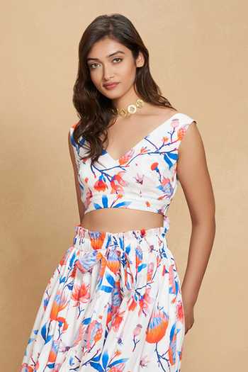 Buy Gulabo By Abu Sandeep White Cotton Satin Floral V Neck Flower Bloom Print Top Online at Aza Fashions Buy_Gulabo By Abu Sandeep_White Cotton Satin Floral V Neck Flower Bloom Print Top _Online_at_Aza_Fashions