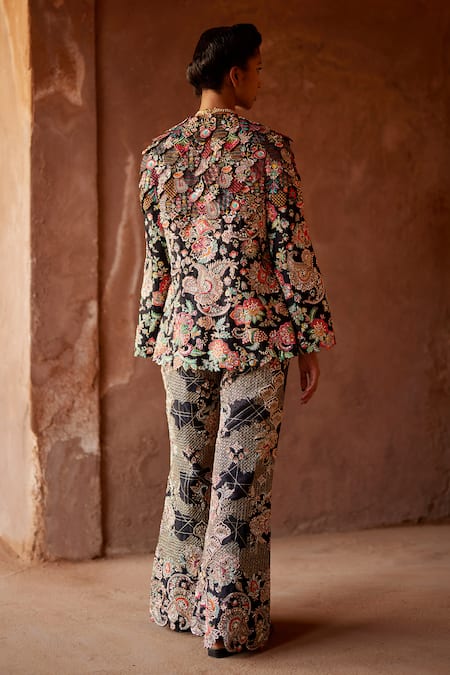 Shop_Mrunalini Rao_Black Silk Embroidery Heera Blazer And Pant Set _at_Aza_Fashions
