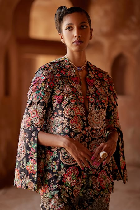 Mrunalini Rao_Black Silk Embroidery Heera Blazer And Pant Set _Online_at_Aza_Fashions