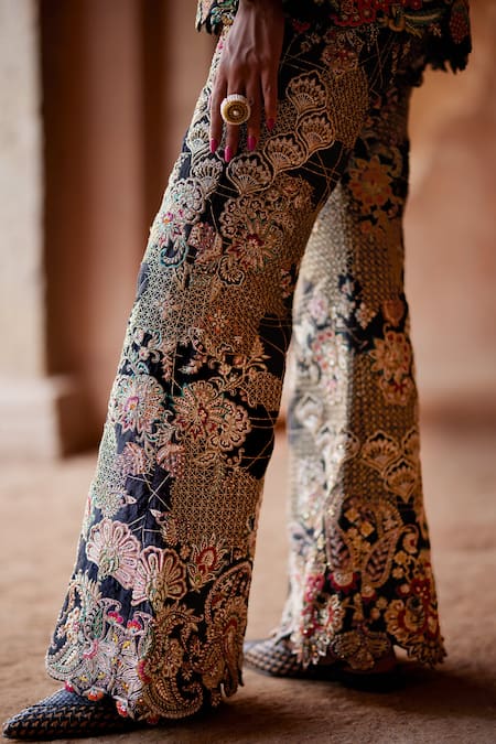Mrunalini Rao_Black Silk Embroidery Heera Blazer And Pant Set _at_Aza_Fashions