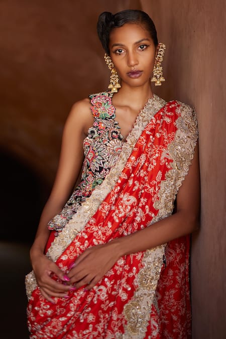 Mrunalini Rao Orange Silk Embroidery Manohar Saree Online at Aza Fashions Mrunalini Rao_Orange Silk Embroidery Manohar Saree _Online_at_Aza_Fashions
