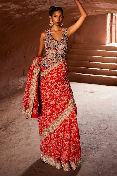 Buy Mrunalini Rao Orange Silk Embroidery Manohar Saree Online at Aza Fashions Buy_Mrunalini Rao_Orange Silk Embroidery Manohar Saree _Online_at_Aza_Fashions