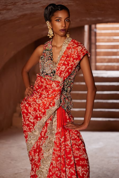 Shop Mrunalini Rao Orange Silk Embroidery Manohar Saree Online at Aza Fashions Shop_Mrunalini Rao_Orange Silk Embroidery Manohar Saree _Online_at_Aza_Fashions