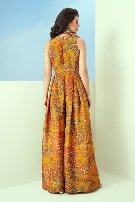 Shop Taavare Yellow Tissue, Organza Sequins, Embroidery Floral And Paisley Print Jumpsuit at Aza Fashions Shop_Taavare_Yellow Tissue, Organza Sequins, Embroidery Floral And Paisley Print Jumpsuit_at_Aza_Fashions