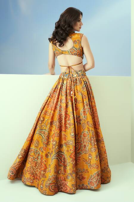Shop Taavare Yellow Tissue, Organza Embroidery, Floral And Paisley Print Blouse Lehenga Set at Aza Fashions Shop_Taavare_Yellow Tissue, Organza Embroidery, Floral And Paisley Print Blouse Lehenga Set _at_Aza_Fashions