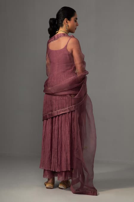 Shop Label Shreya Sharma Purple Chanderi, Silk Organza Embroidery Round Floral Sleeveless Anarkali Set at Aza Fashions Shop_Label Shreya Sharma_Purple Chanderi, Silk Organza Embroidery Round Floral Sleeveless Anarkali Set _at_Aza_Fashions