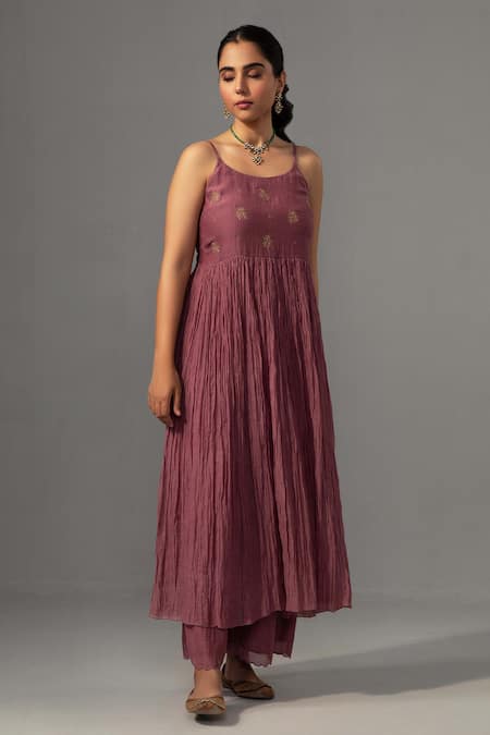 Buy Label Shreya Sharma Purple Chanderi, Silk Organza Embroidery Round Floral Sleeveless Anarkali Set Online at Aza Fashions Buy_Label Shreya Sharma_Purple Chanderi, Silk Organza Embroidery Round Floral Sleeveless Anarkali Set _Online_at_Aza_Fashions