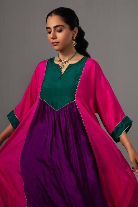 Buy Label Shreya Sharma Pink Silk Gota Patti Round Neck Colour Block Kurta With Pant Online at Aza Fashions Buy_Label Shreya Sharma_Pink Silk Gota Patti Round Neck Colour Block Kurta With Pant_Online_at_Aza_Fashions