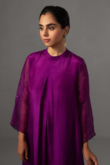 Buy Label Shreya Sharma Purple Silk Sequins Bandeau Neck Box Pleat Kurta With Pant Online at Aza Fashions Buy_Label Shreya Sharma_Purple Silk Sequins Bandeau Neck Box Pleat Kurta With Pant _Online_at_Aza_Fashions