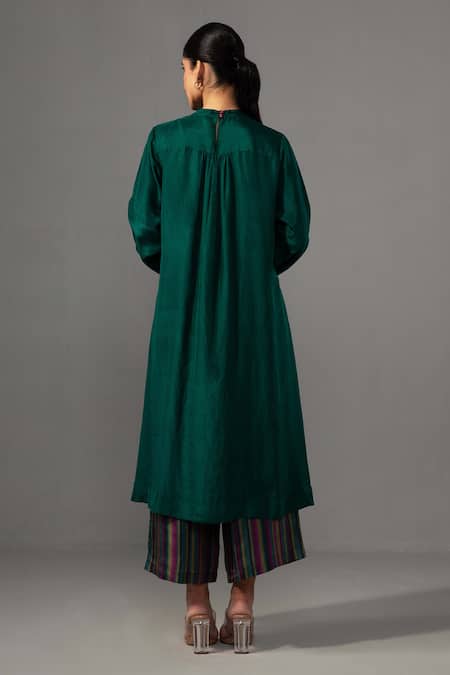 Label Shreya Sharma Silk Box Pleat Kurta With Printed Pant 