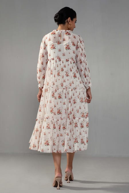 Label Shreya Sharma Chanderi Rose Print Dress 