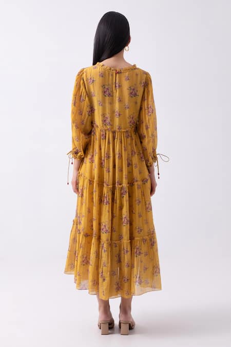 Label Shreya Sharma Chanderi Rosette Print Dress 