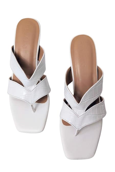 Devano_White Flow Square Toe Heels _Online_at_Aza_Fashions
