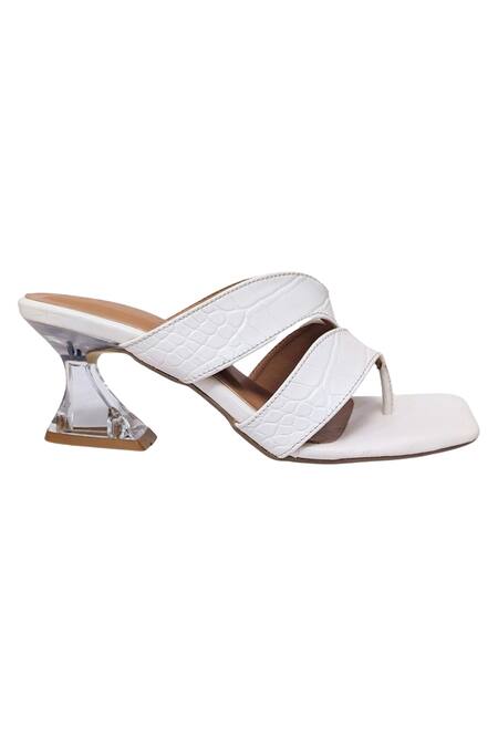 Buy_Devano_White Flow Square Toe Heels _Online_at_Aza_Fashions