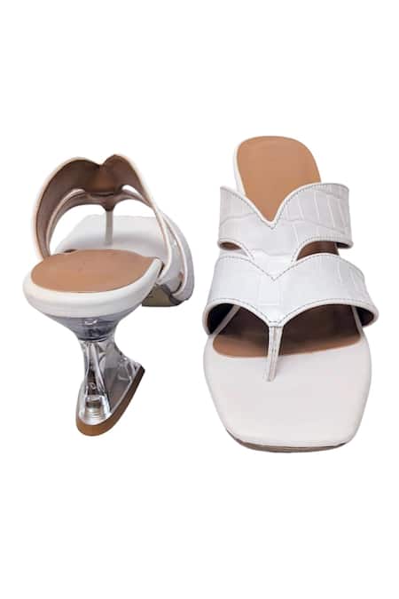 Shop_Devano_White Flow Square Toe Heels _Online_at_Aza_Fashions